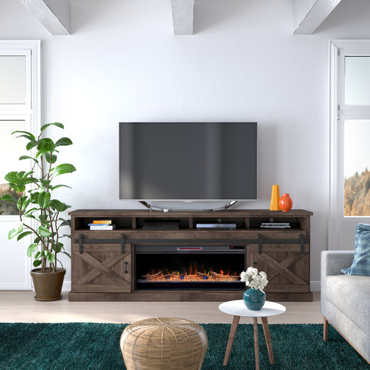 Farmhouse 94" Fireplace TV Stand - Barnwood