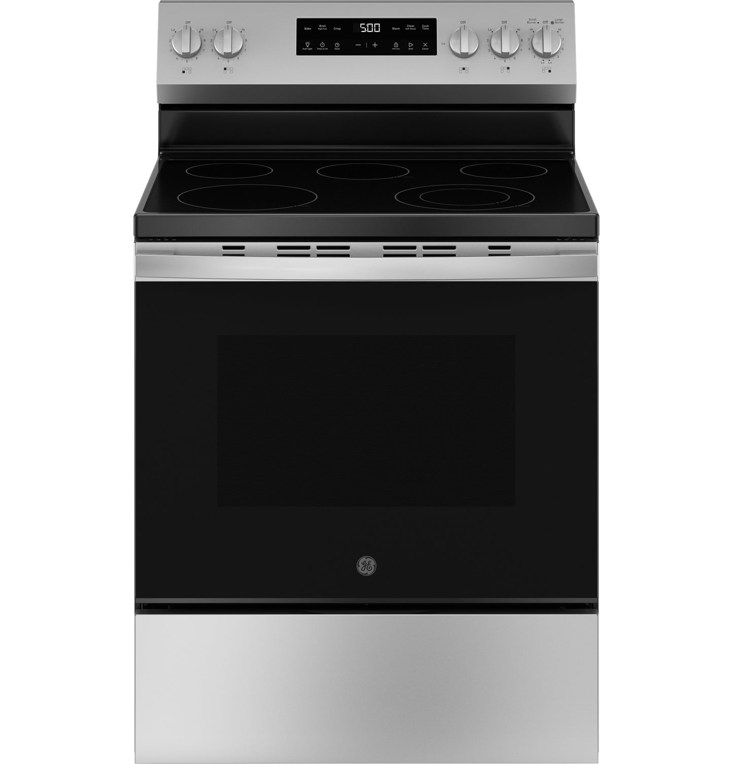 Cocina eléctrica independiente de 30 pulgadas con 5 quemadores en color negro y modo crujiente