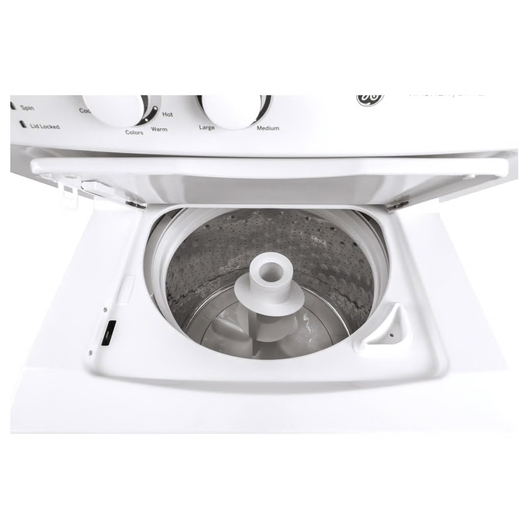 GE Stacked Laundry Center with 3.8-cu ft Top load Washer and Electric 5.9-cu ft Dryer