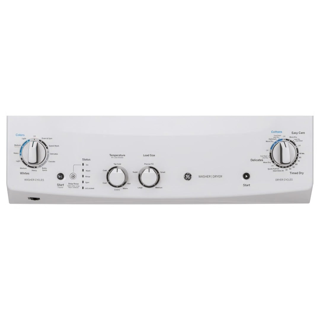 GE Stacked Laundry Center with 3.8-cu ft Top load Washer and Electric 5.9-cu ft Dryer