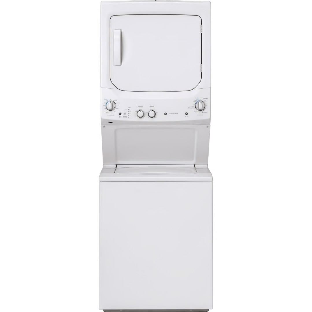 GE Stacked Laundry Center with 3.8-cu ft Top load Washer and Electric 5.9-cu ft Dryer
