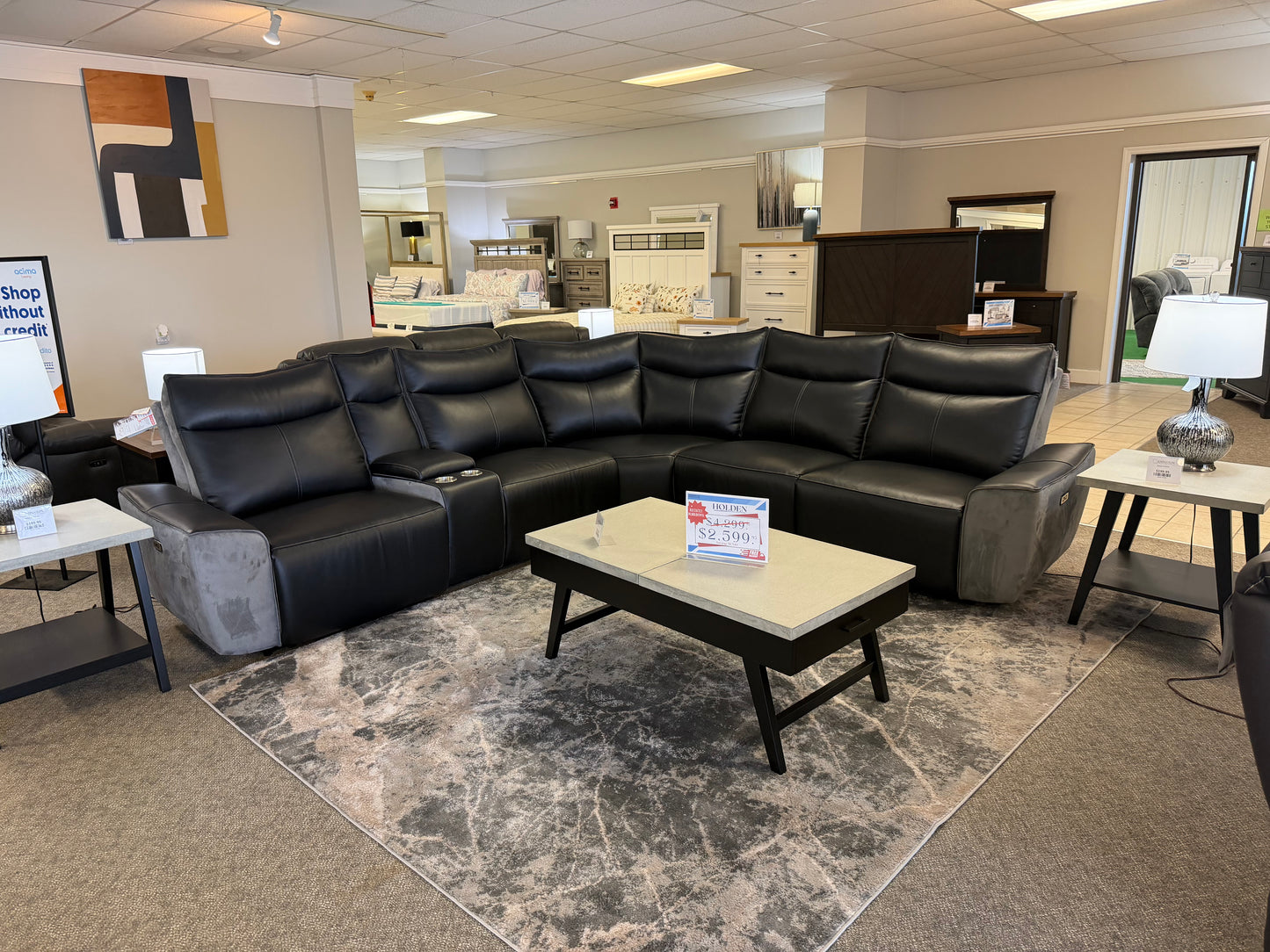Holden Leather & Velvet Power Reclining Sectional OUTLET