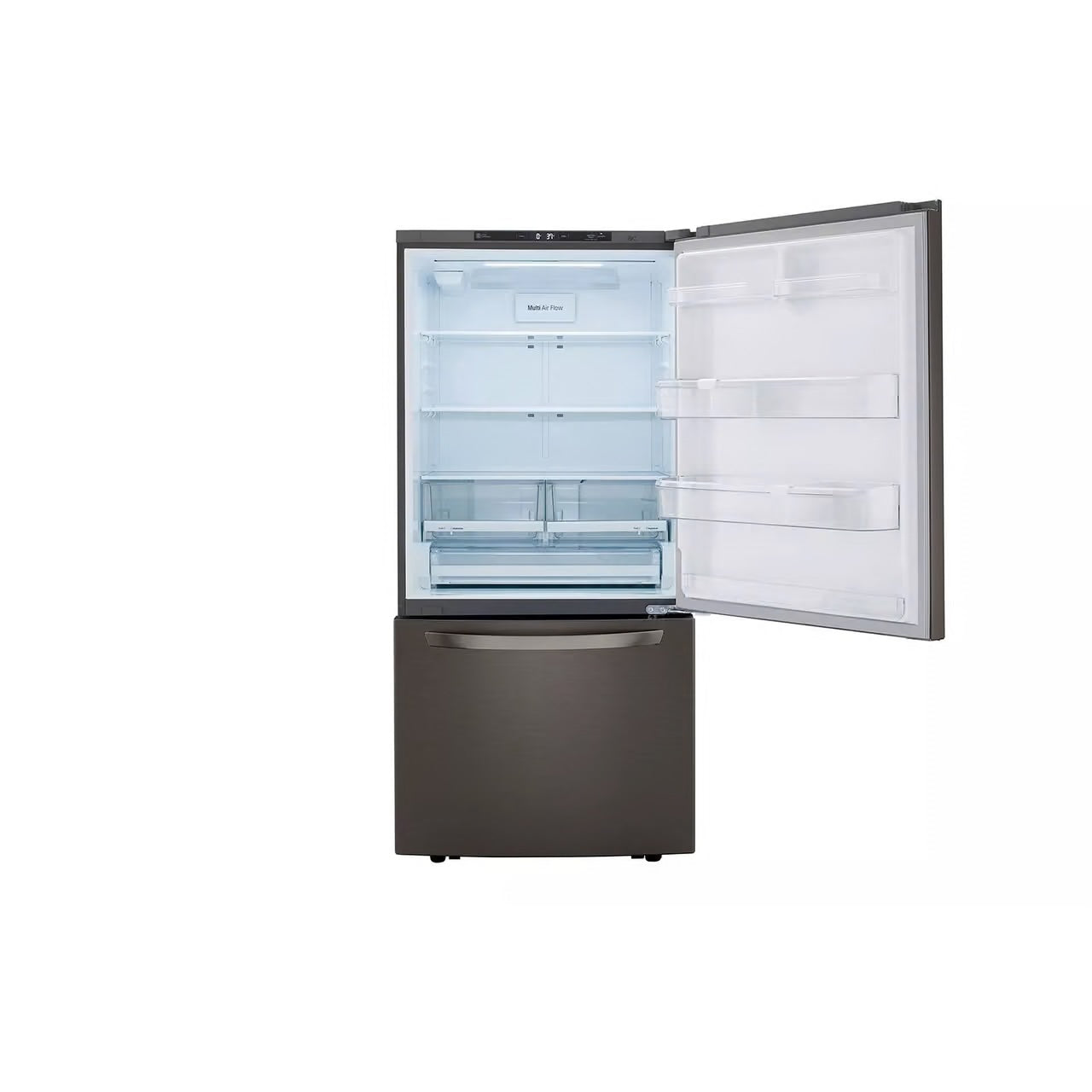 33 in. W 26 cu. ft. Bottom Freezer Refrigerator w/ Multi-Air Flow and Smart Cooling in PrintProof Black Stainless Steel