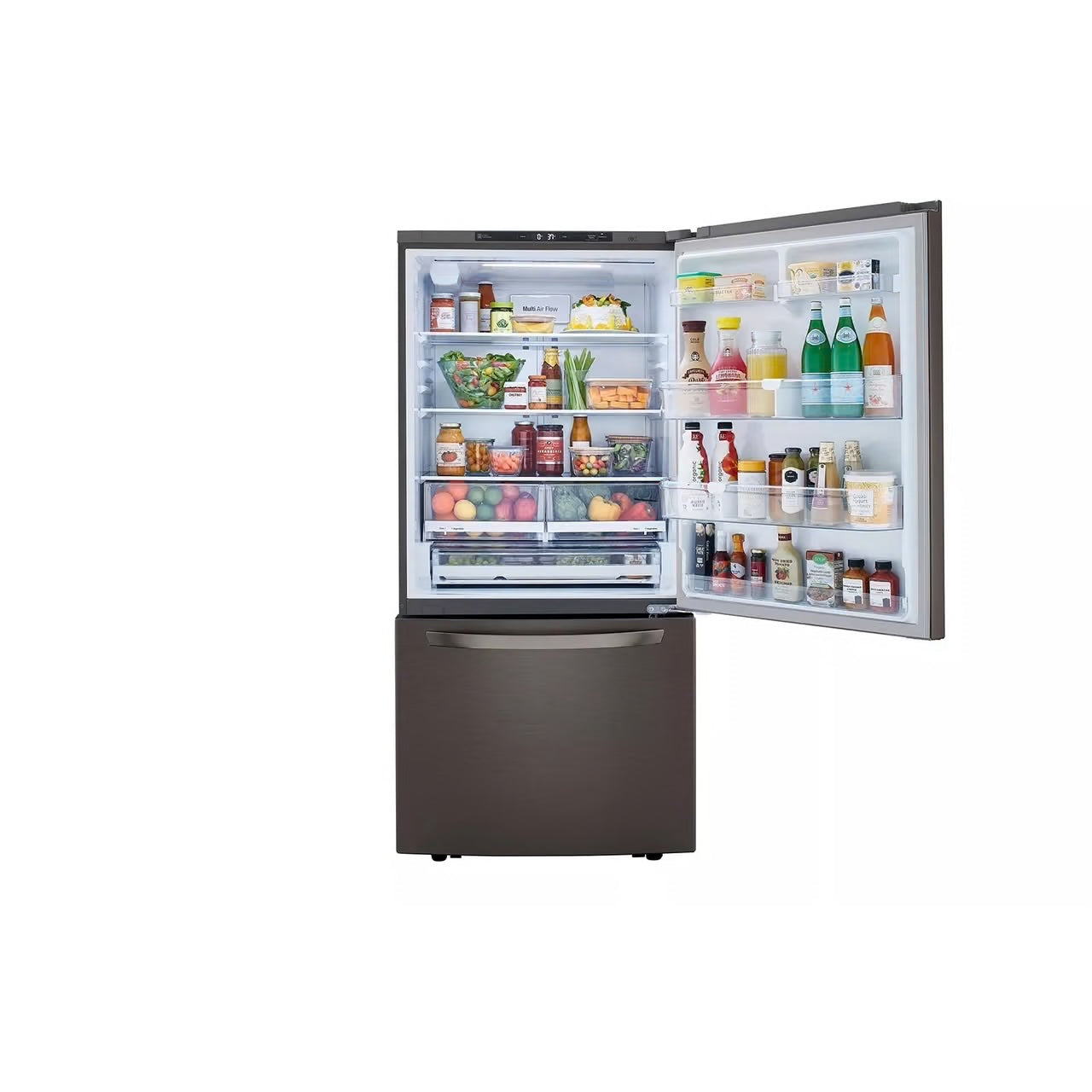 33 in. W 26 cu. ft. Bottom Freezer Refrigerator w/ Multi-Air Flow and Smart Cooling in PrintProof Black Stainless Steel