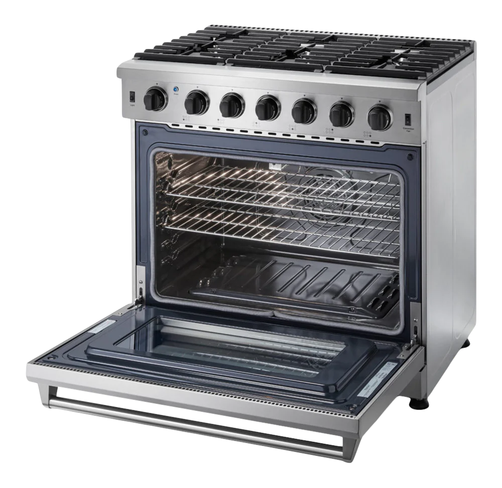 Cocina a gas natural independiente de 36 pulgadas, 6 quemadores y 6.0 pies cúbicos (acero inoxidable) 