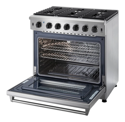 Cocina a gas natural independiente de 36 pulgadas, 6 quemadores y 6.0 pies cúbicos (acero inoxidable) 