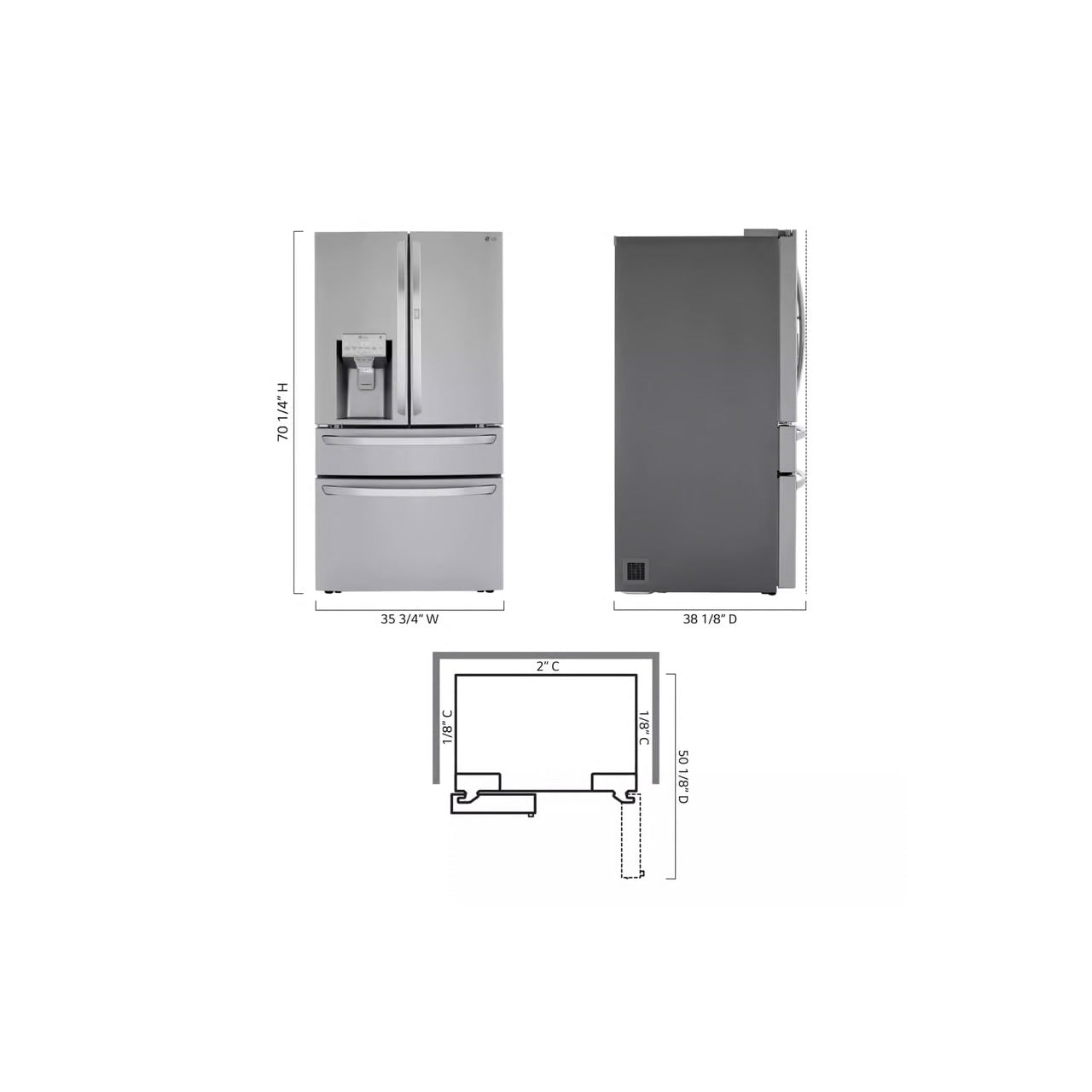 Refrigerador de 30 pies cúbicos con puerta francesa, 4 puertas, puerta en puerta, cajón convertible, hielo artesanal en acero inoxidable PrintProof