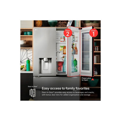 Refrigerador de 30 pies cúbicos con puerta francesa, 4 puertas, puerta en puerta, cajón convertible, hielo artesanal en acero inoxidable PrintProof