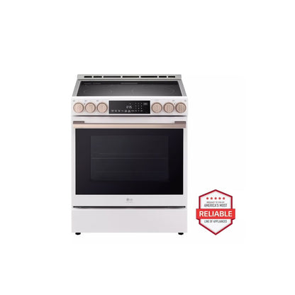 STUDIO 6.3 cu. ft. SMART Slide-In Electric Range in Essence White with Instaview, ProBake, Air Fry and Air Sous Vide OUTLET