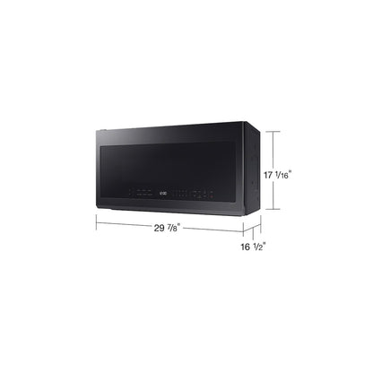 Microondas inteligente de 2.1 pies cúbicos sobre la estufa con conectividad automática y SmartThings Cooking en acero negro mate