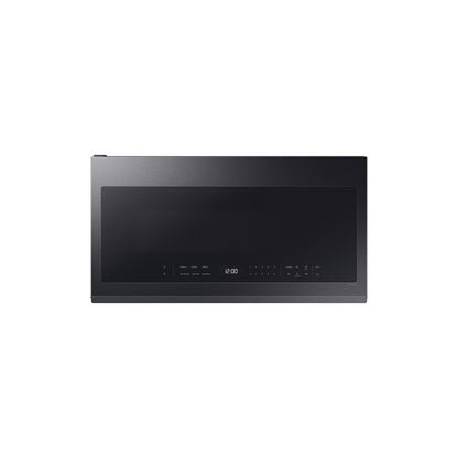 Microondas inteligente de 2.1 pies cúbicos sobre la estufa con conectividad automática y SmartThings Cooking en acero negro mate