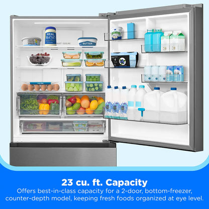 23 cu. ft. Counter-Depth Bottom-Freezer Refrigerator (Stainless Steel)