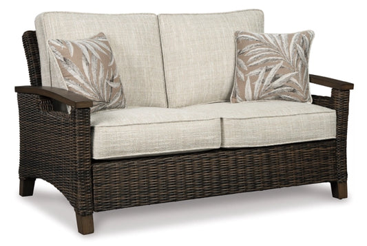 Outdoor Loveseat and 2 Lounge Chairs With Fire Pit Table