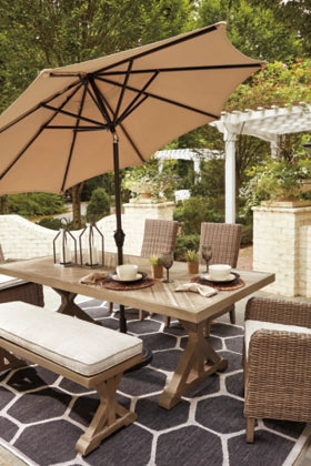 Outdoor Dining Table, 4 Chairs, and Bench