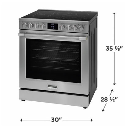 Cocina eléctrica deslizable profesional de 30 pulgadas con 5 elementos en acero inoxidable, freidora de aire y convección total