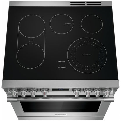 Cocina eléctrica deslizable profesional de 30 pulgadas con 5 elementos en acero inoxidable, freidora de aire y convección total