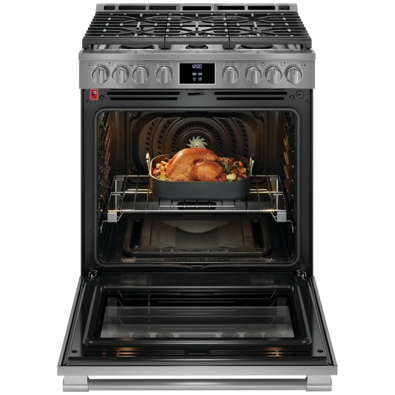 Professional 30 in. 6 Burner Slide-In Gas Range in Stainless Steel with Air Fry and Total Convection