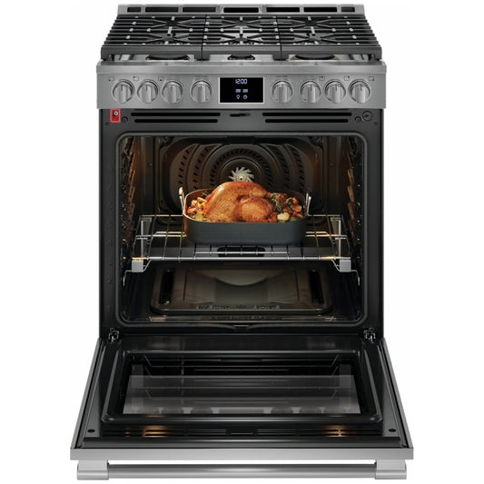 Professional 30 in. 6 Burner Slide-In Gas Range in Stainless Steel with Air Fry and Total Convection