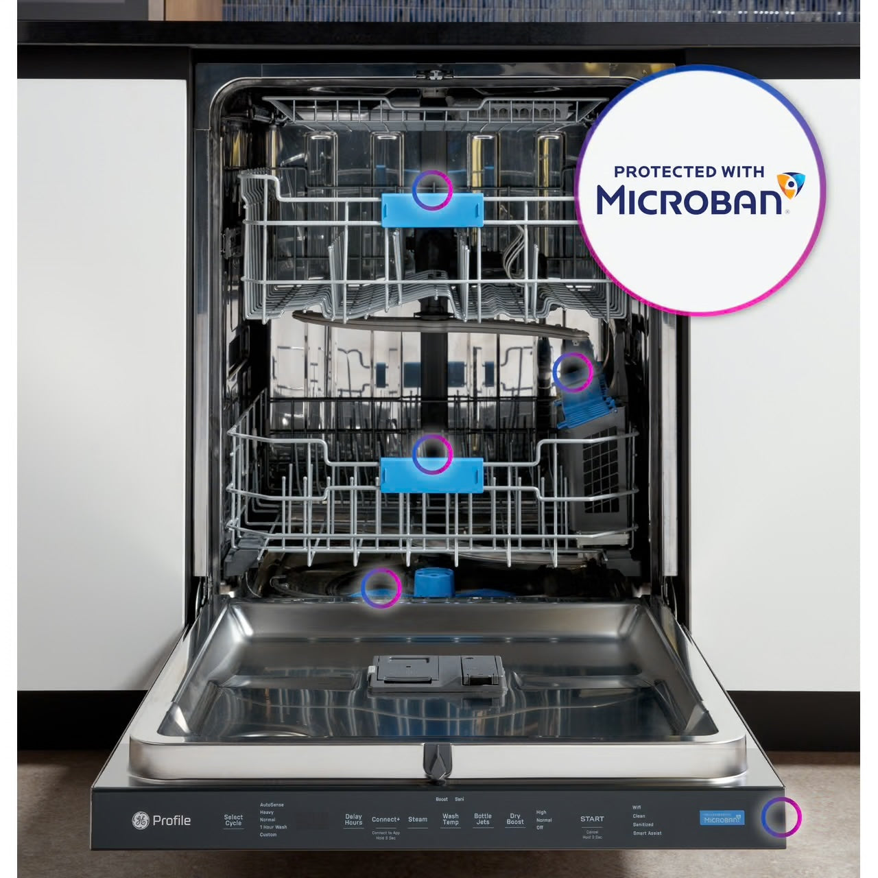 Profile 24 in Smart Built-In Top Control Fingerprint Resistant Stainless Dishwasher w/ Microban Technology, 44 dBA