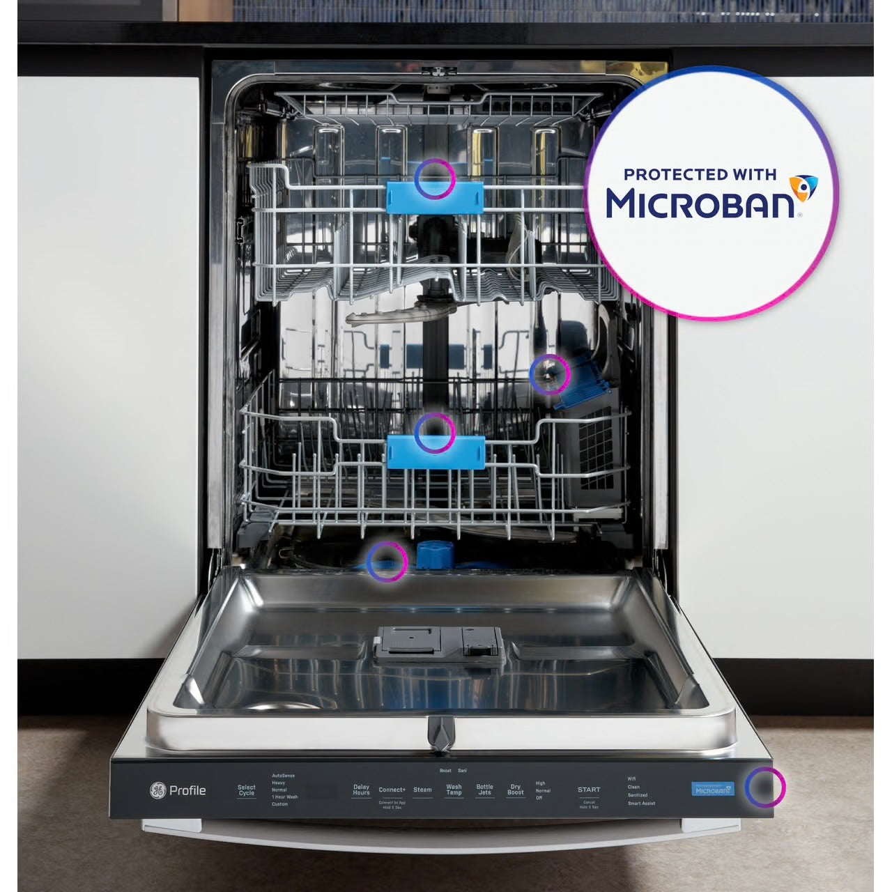 Profile 24 in Smart Built-In Top Control Fingerprint Resistant Stainless Dishwasher w/ Microban Technology, 44 dBA