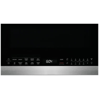 Microondas profesional de 30 pulgadas y 1.9 pies cúbicos sobre la estufa en acero inoxidable con ventilación y freidora de aire
