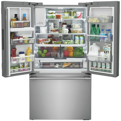 Refrigerador profesional de 36 pulgadas y 28 pies cúbicos con puerta francesa de profundidad estándar en acero inoxidable con tecnología CrispSeal