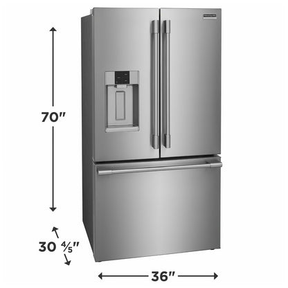 Refrigerador profesional de 36 pulgadas y 28 pies cúbicos con puerta francesa de profundidad estándar en acero inoxidable con tecnología CrispSeal