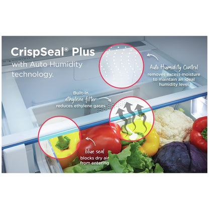 Refrigerador profesional de 36 pulgadas y 28 pies cúbicos con puerta francesa de profundidad estándar en acero inoxidable con tecnología CrispSeal