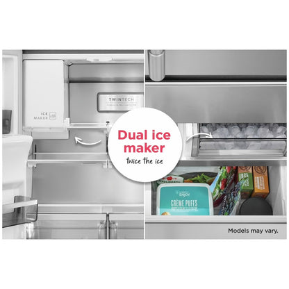 Refrigerador profesional de 36 pulgadas y 28 pies cúbicos con puerta francesa de profundidad estándar en acero inoxidable con tecnología CrispSeal