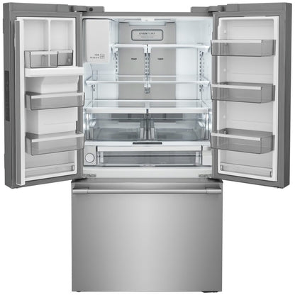 Refrigerador profesional de 36 pulgadas y 28 pies cúbicos con puerta francesa de profundidad estándar en acero inoxidable con tecnología CrispSeal