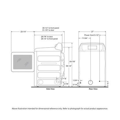 Secadora eléctrica inteligente Profile de 7.4 pies cúbicos en color blanco con ciclo de desinfección y secado por sensor, certificación ENERGY STAR