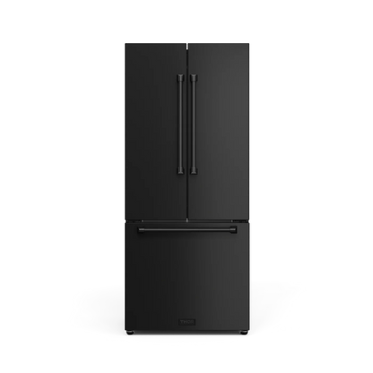 Refrigerador Gordon Ramsay de 17.5 pies cúbicos, 3 puertas, puerta francesa, con máquina de hielo y dispensador de hielo (negro mate), con certificación ENERGY STAR