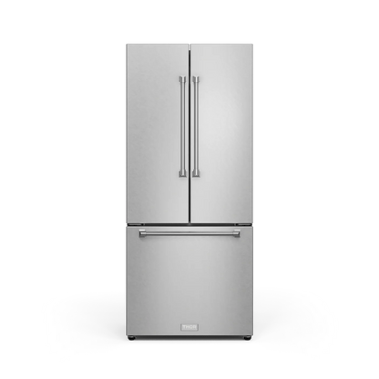 Refrigerador Gordon Ramsay de 17.5 pies cúbicos, 3 puertas, puerta francesa, con máquina de hielo y dispensador de hielo (acero inoxidable), con certificación ENERGY STAR