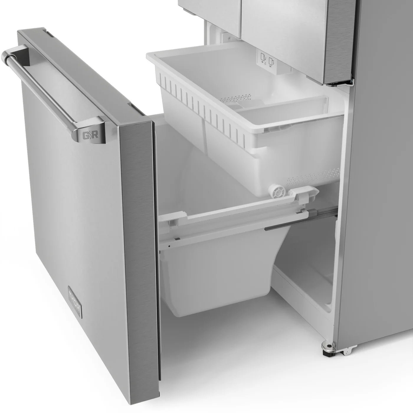 Refrigerador Gordon Ramsay de 17.5 pies cúbicos, 3 puertas, puerta francesa, con máquina de hielo y dispensador de hielo (acero inoxidable), con certificación ENERGY STAR