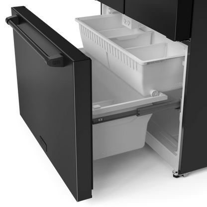 Refrigerador Gordon Ramsay de 20.3 pies cúbicos, 3 puertas, estilo francés, con máquina de hielo y dispensador de hielo (negro mate), con certificación ENERGY STAR