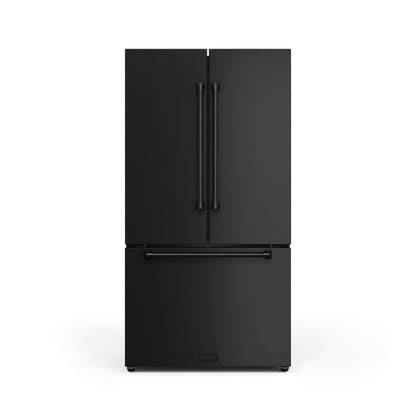 Refrigerador Gordon Ramsay de 20.3 pies cúbicos, 3 puertas, estilo francés, con máquina de hielo y dispensador de hielo (negro mate), con certificación ENERGY STAR