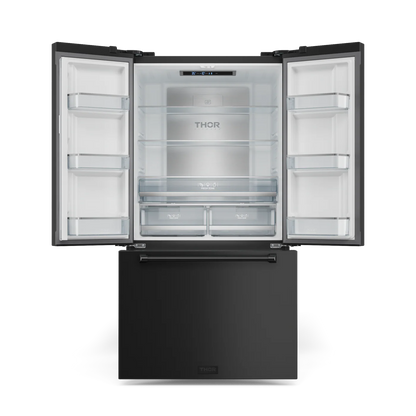 Refrigerador Gordon Ramsay de 20.3 pies cúbicos, 3 puertas, estilo francés, con máquina de hielo y dispensador de hielo (negro mate), con certificación ENERGY STAR