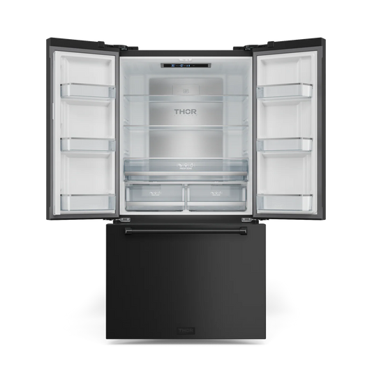 Counter-Depth Gordon Ramsay Series 20.3-cu ft 3 -Door French Door Refrigerator with Ice Maker with Ice Dispenser ( Matte Black ) ENERGY STAR Certified