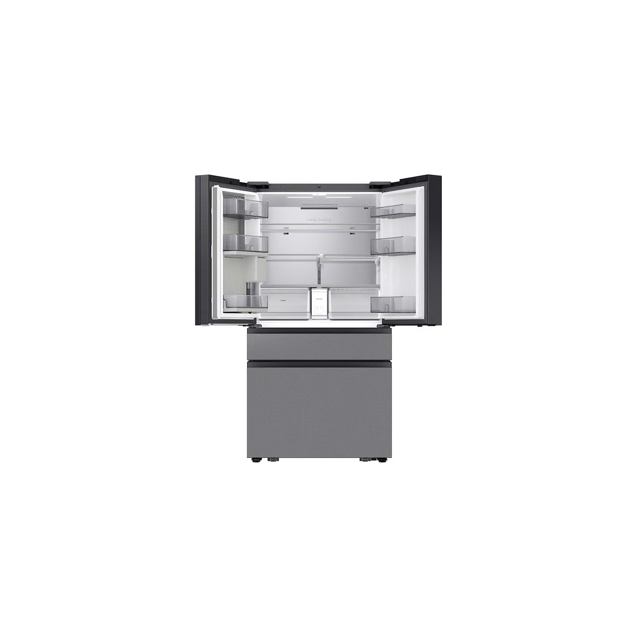 Bespoke 4-Door French Door Refrigerator (23 cu. ft. ) with AI Home in Charcoal Glass Top and Stainless Steel