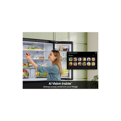 Refrigerador francés de 4 puertas a medida (23 pies cúbicos) con AI Home en cubierta de vidrio color carbón y acero inoxidable