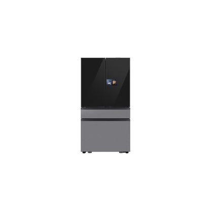 Refrigerador francés de 4 puertas a medida (23 pies cúbicos) con AI Home en cubierta de vidrio color carbón y acero inoxidable