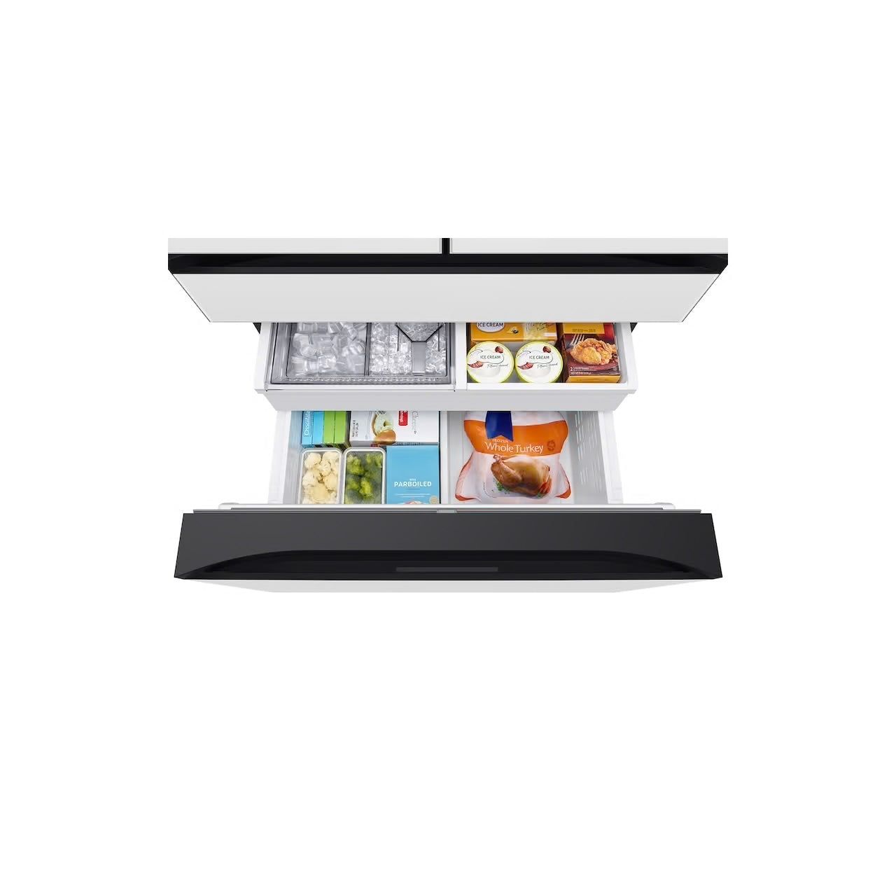 Bespoke 4-Door French Door Refrigerator (29 cu. ft. ) with AI Family Hub+ in Charcoal Glass and White Glass
