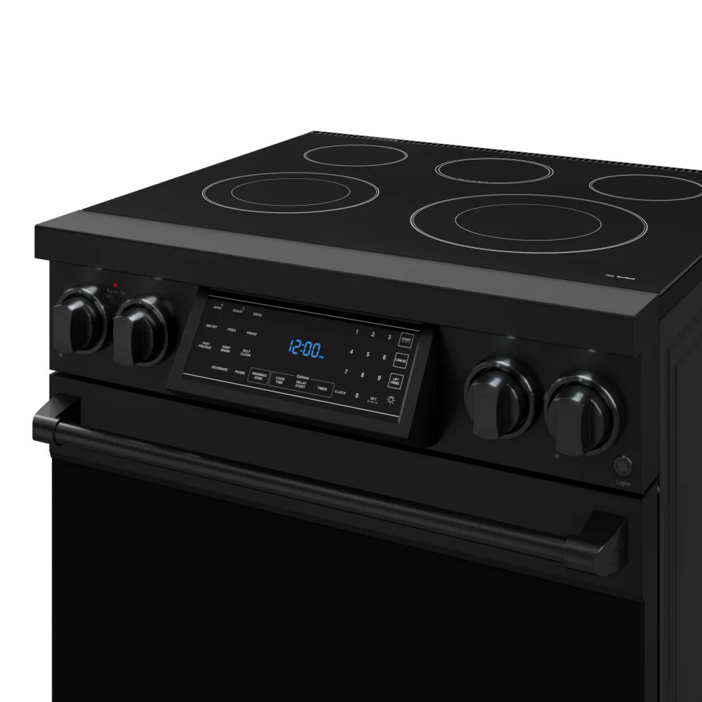 Gordon Ramsay Series 30-in Glass Top 5 burners 4.55-cu ft Air Fry Convection Oven Freestanding Electric Range (Matte Black)