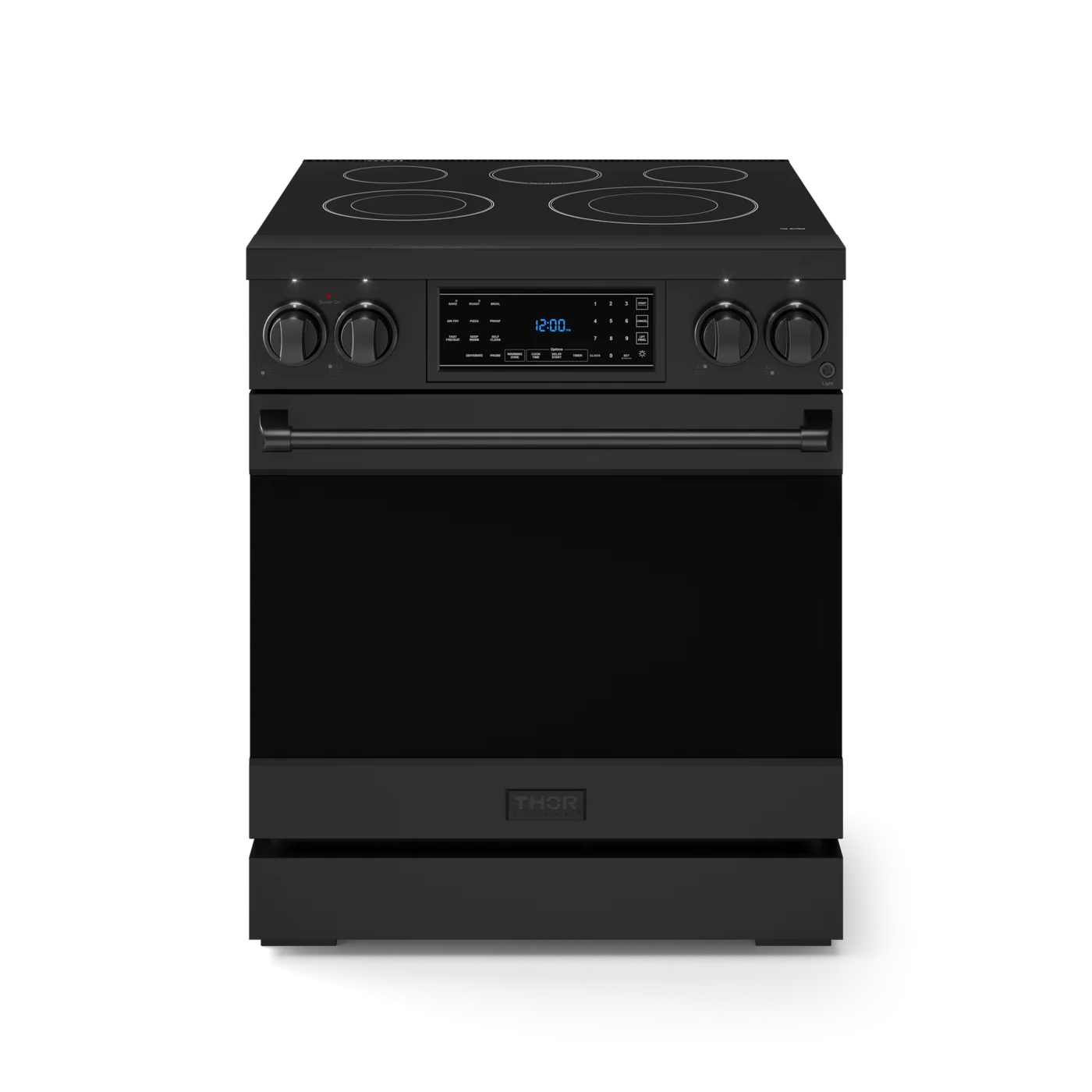 Gordon Ramsay Series 30-in Glass Top 5 burners 4.55-cu ft Air Fry Convection Oven Freestanding Electric Range (Matte Black)