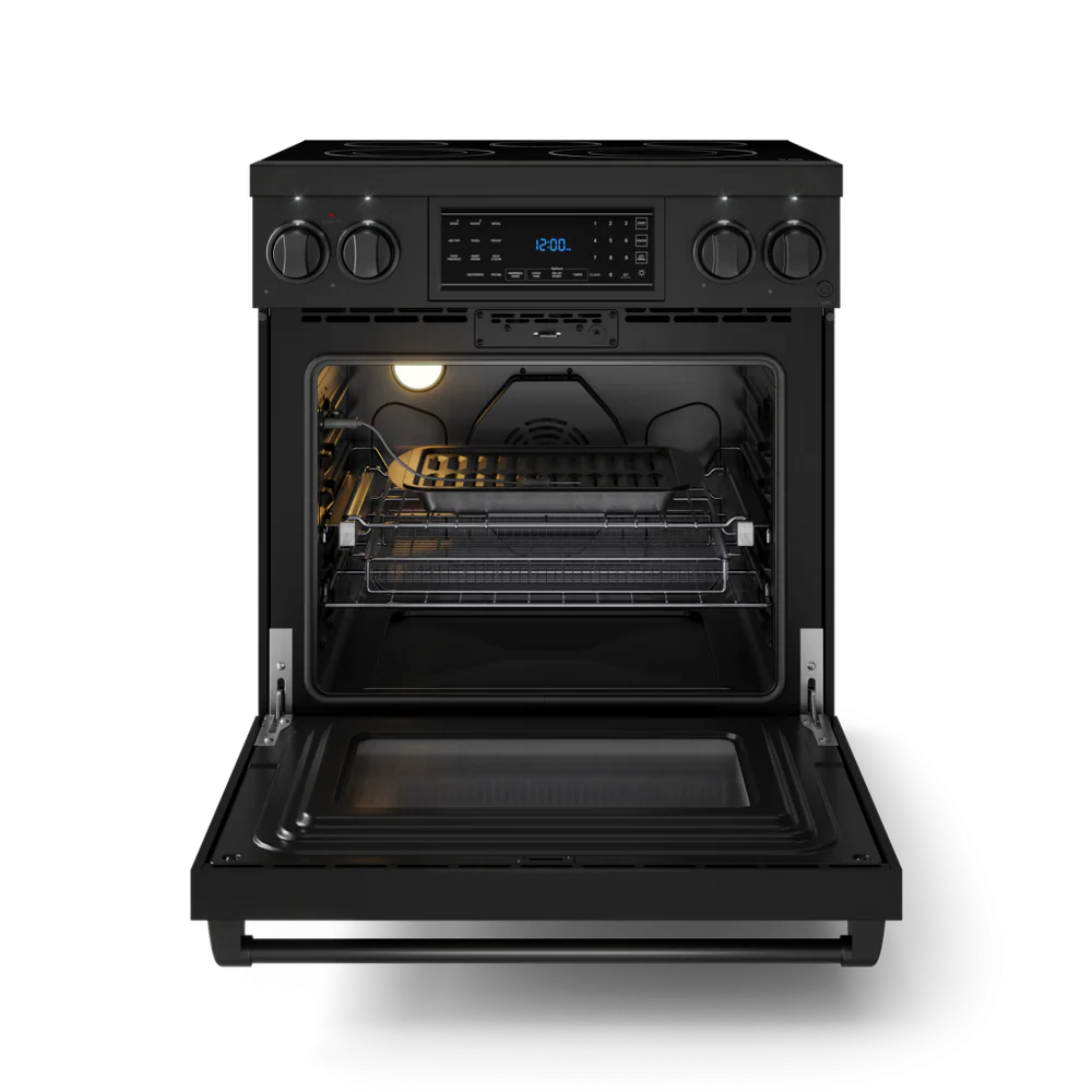 Gordon Ramsay Series 30-in Glass Top 5 burners 4.55-cu ft Air Fry Convection Oven Freestanding Electric Range (Matte Black)