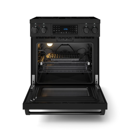 Gordon Ramsay Series 30-in Glass Top 5 burners 4.55-cu ft Air Fry Convection Oven Freestanding Electric Range (Matte Black)