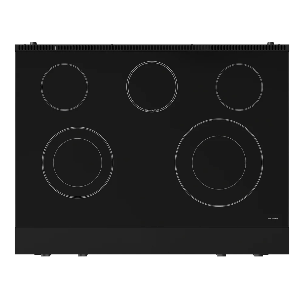 Gordon Ramsay Series 36-in Glass Top 5 burners 6-cu ft Air Fry Convection Oven Freestanding Electric Range (Matte Black)