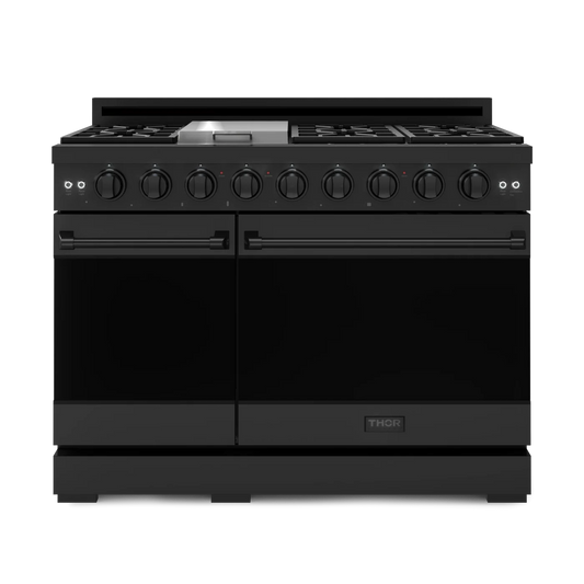 Gordon Ramsay Series 48-in 7 burners 4.6-cu ft / 2.2-cu ft Convection Oven Freestanding Double Oven Gas Range (Matte Black)