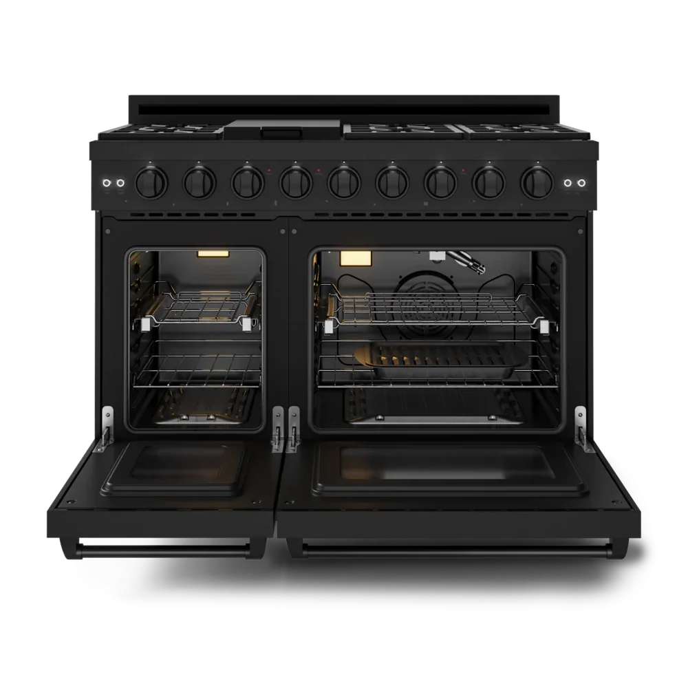 Gordon Ramsay Series 48-in 7 burners 4.6-cu ft / 2.2-cu ft Convection Oven Freestanding Double Oven Gas Range (Matte Black)