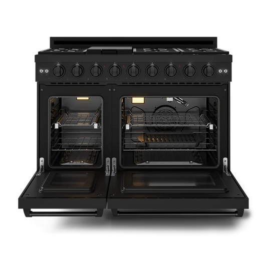 Gordon Ramsay Series 48-in 7 burners 4.6-cu ft / 2.2-cu ft Convection Oven Freestanding Double Oven Gas Range (Matte Black)